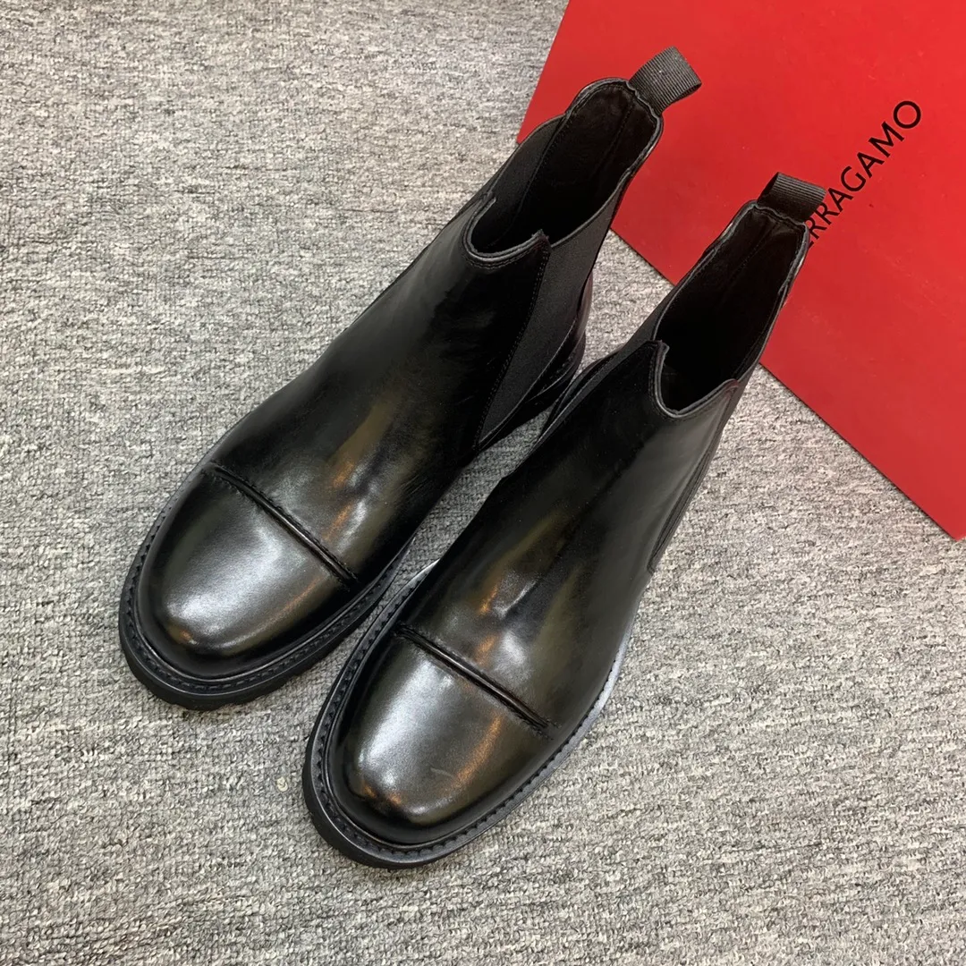 Men's shoes 💰960 🎁🎁🎁😈[Ferragamo] Men's high-top boots, the latest hot style, 1:1 original purchase quality, top quality, imported cowhide for the uppers, imported cowhide for the lining and feet, with original lightweight foam outsole, matching code 39-44, (38, 45 custom-made, non-refundable)